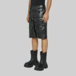 Side view of-mens leather cargo shorts