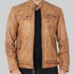 Tan leather jacket mens- front view 1