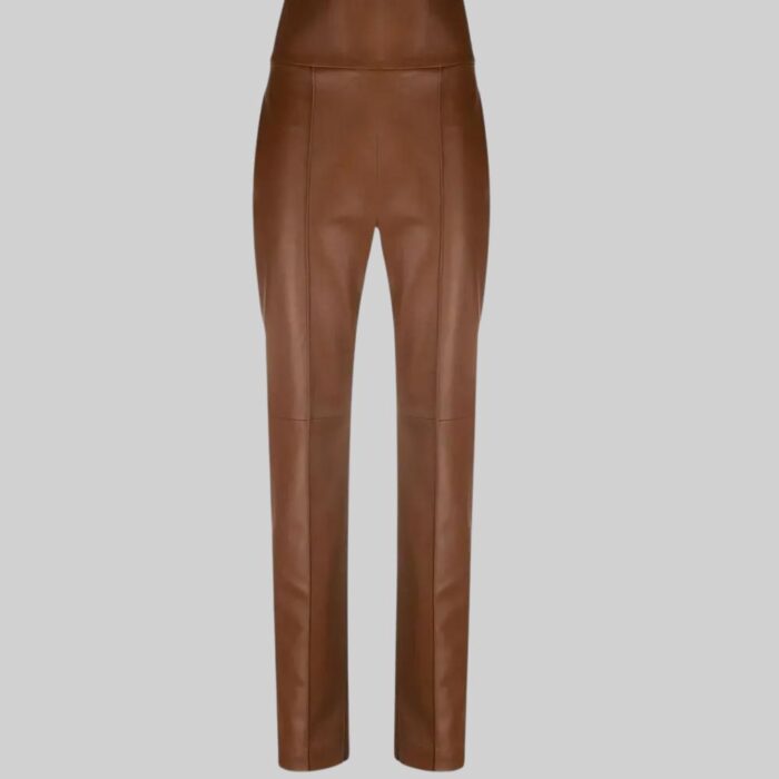 Another front view of-women brown leather pants