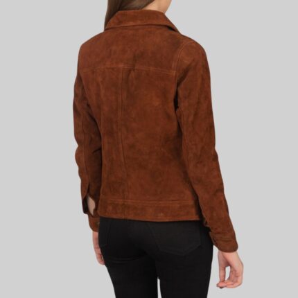 Back pose of a-brown suede jacket for women