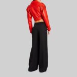 Back view of a chic-red leather cropped jacket