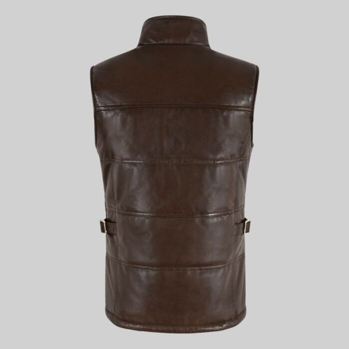 Back view of a trendy-quilted leather vest