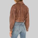 Back view of-cropped leather moto jacket