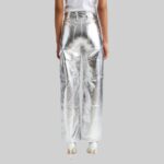 Back view of sleek-metallic leather pants