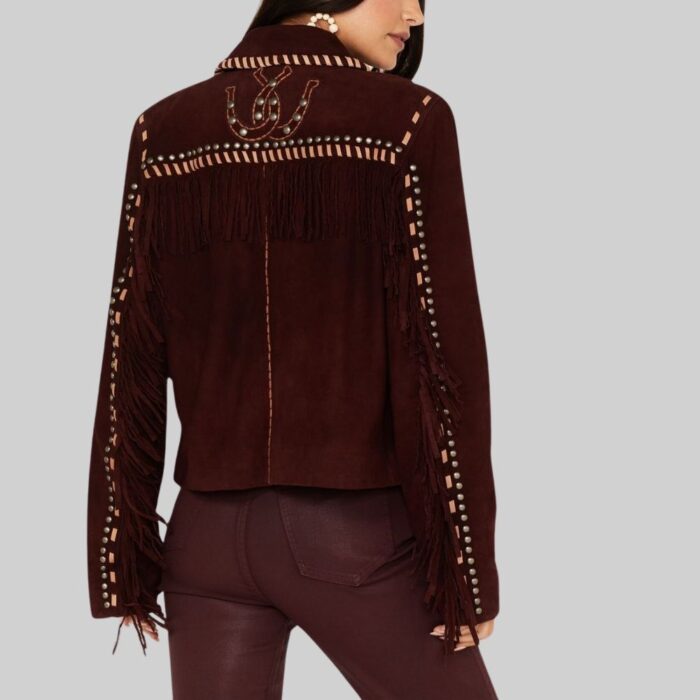 Back view of the-women's suede western jacket