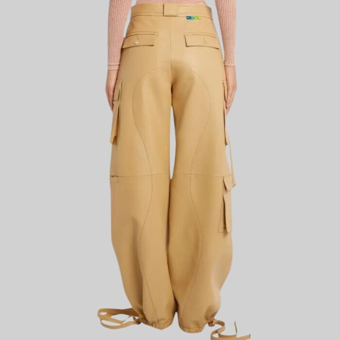 Back view of-women leather cargo pants