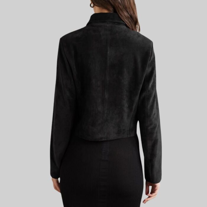 Black suede jacket for women-back pose