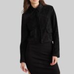 Black suede jacket for women-front pose 1