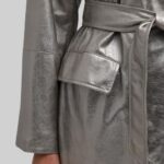 Closeup of the-metallic leather long coat