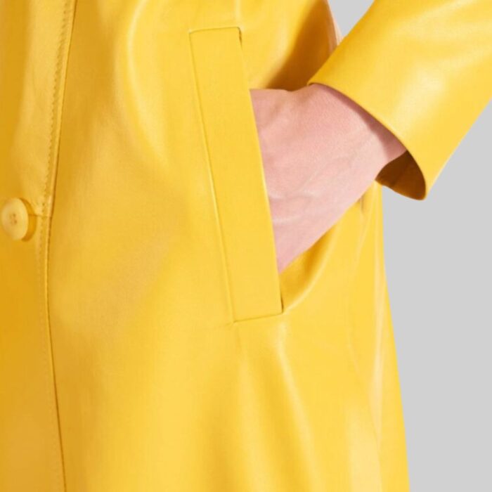 Closeup of the texture of the-double-breasted leather trench