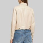 Cropped leather biker jacket for women-back view 1