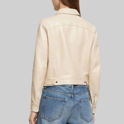 Cropped leather biker jacket for women-back view 1