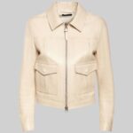 Cropped leather biker jacket for women-front view 2