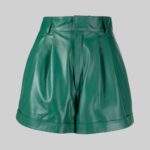 Front view of stylish-green leather shorts