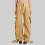 Front view of-women leather cargo pants