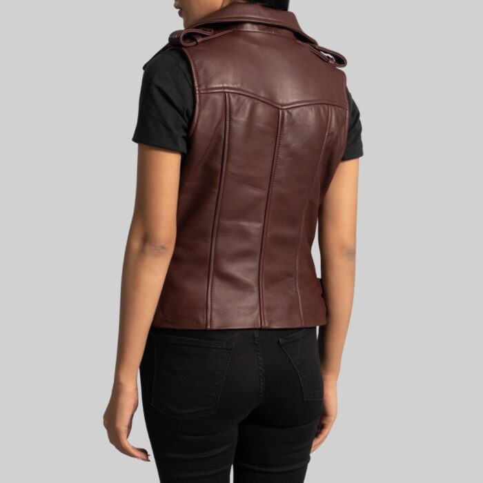 Maroon leather vest-back view