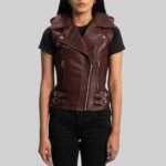 Maroon leather vest-front view 1