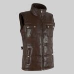 Side view of a fashionable-quilted leather vest