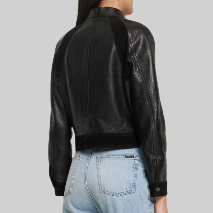 Side view of-cropped black leather jacket