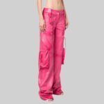 Side view of fashionable-pink leather pants