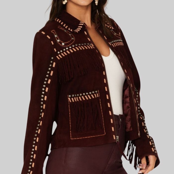 Side view of the fashionable-women's suede western jacket