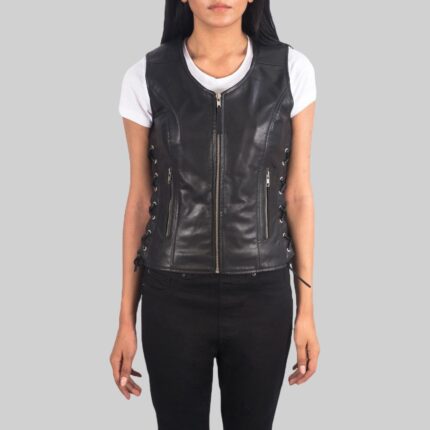 Women's leather motorcycle vest-front view 1