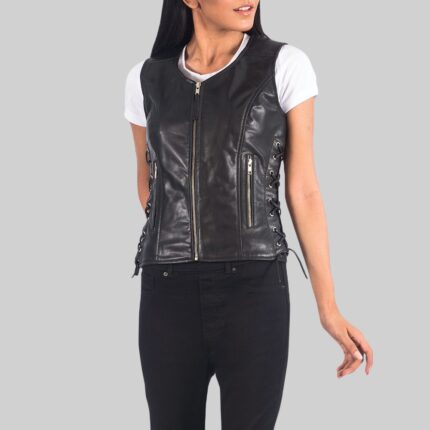 Women's leather motorcycle vest-front view 2