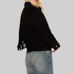 Women's suede jacket with fringe-side pose 1