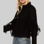 Women's suede jacket with fringe-side pose 2