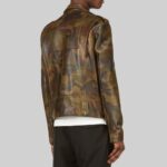 Back view of-mens camo leather jacket