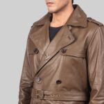 Closeup of-men's brown leather outerwear