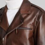 Detailed view of the-men brown leather outerwear