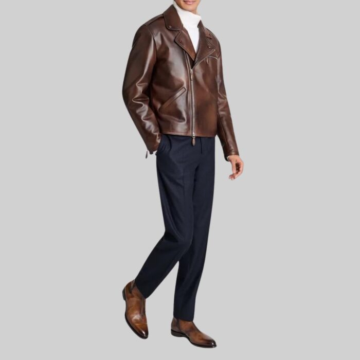 Full view of the-men brown leather jacket