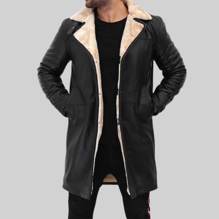 Mens synthetic shearling coat-front view 1