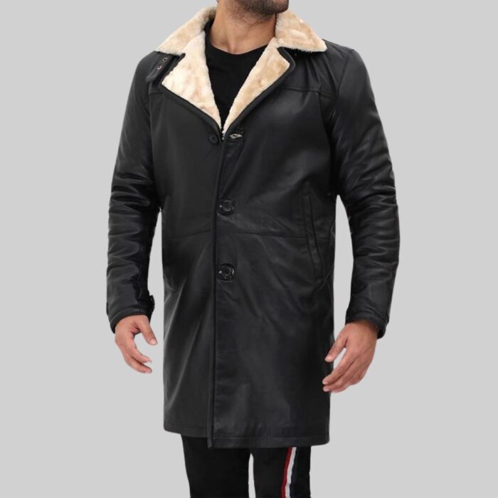 Mens artificial shearling coat-front view 3