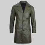 Mens green leather coat-view 1