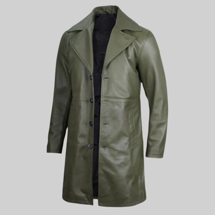 Mens green leather coat-view 2