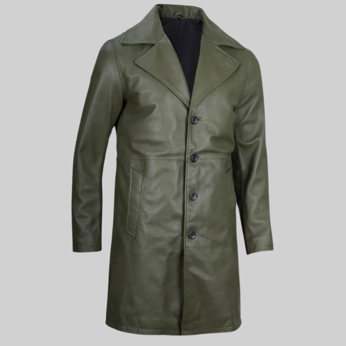 Mens green leather coat-view 3