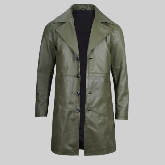 Mens green leather coat-view 4