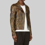 Side view of-mens camo leather jacket