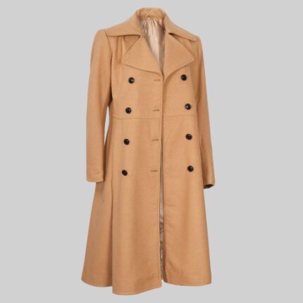 Another front view of the-beige double-breasted wool coat