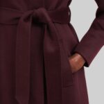 Belt closeup of a-lavender wool coat for women