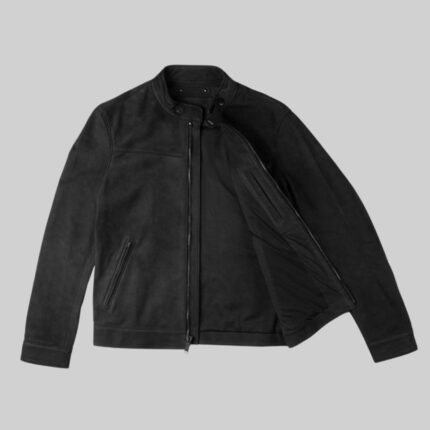 Black leather jacket for men-front view showing additional style angles with a sleek fit.