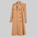 Front view of a-fashionable beige wool overcoat