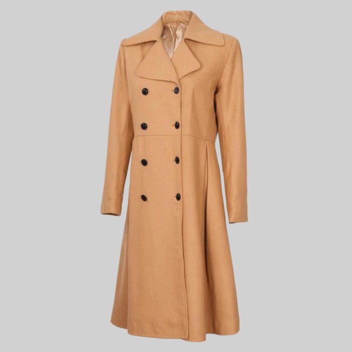 Front view of a stylish-beige wool coat