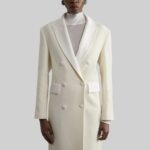 Front view of a stylish-white wool coat for women