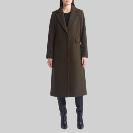 Front view of-brown wool women's coat