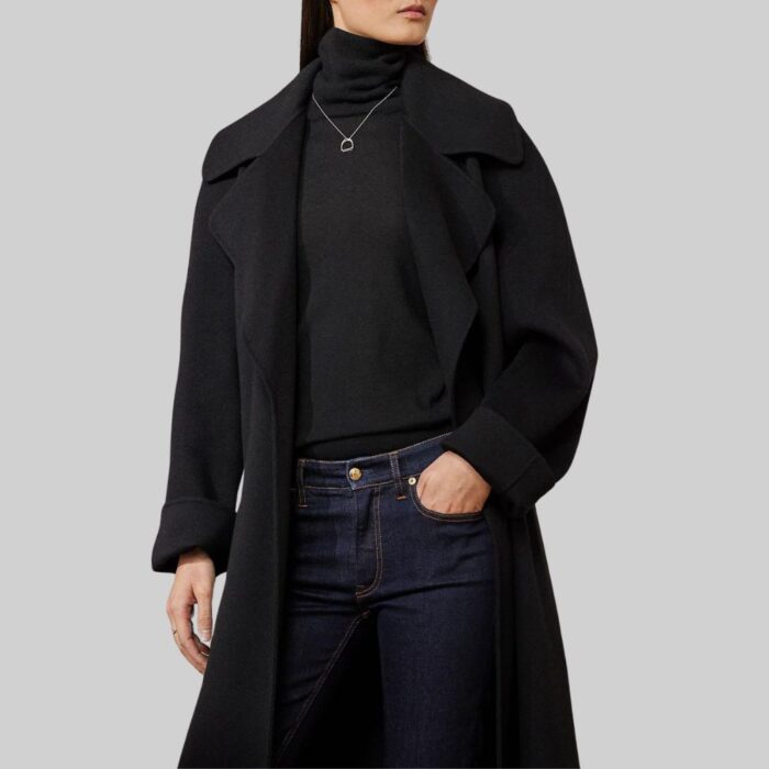 Front view of-women's wool wrap coat view 2