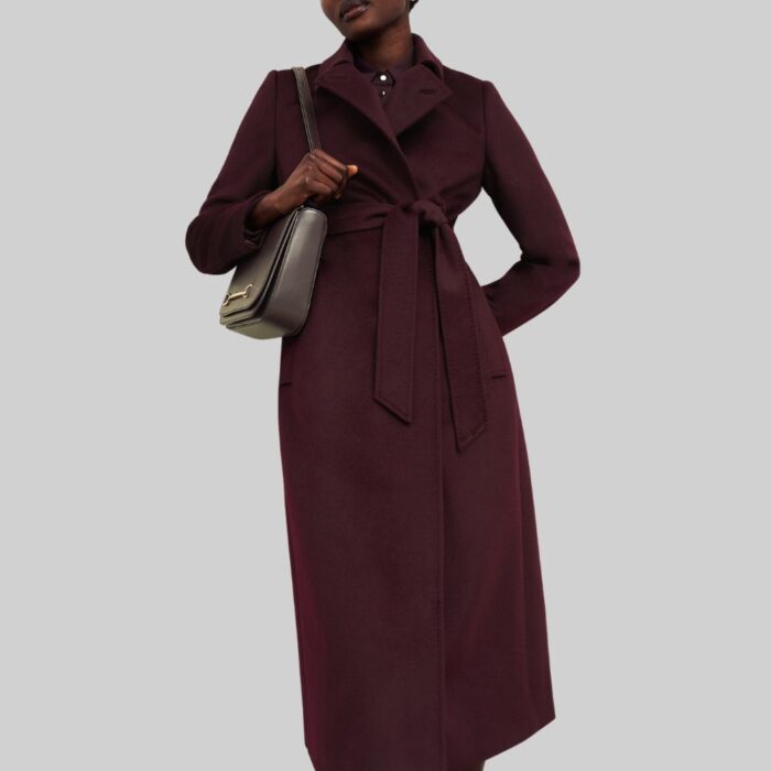 Womens purple wool coat-front view pose 2