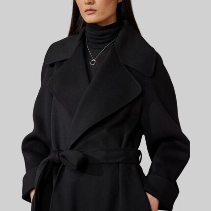 Women's wool wrap coat-front view 1